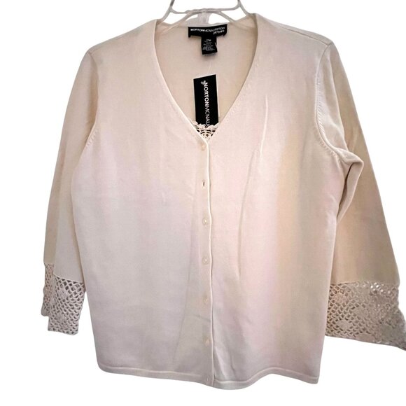 NWT Norton McNaughton Ivory Cardigan Silk Crochet Trim Lace Front Panel PM - Picture 1 of 11